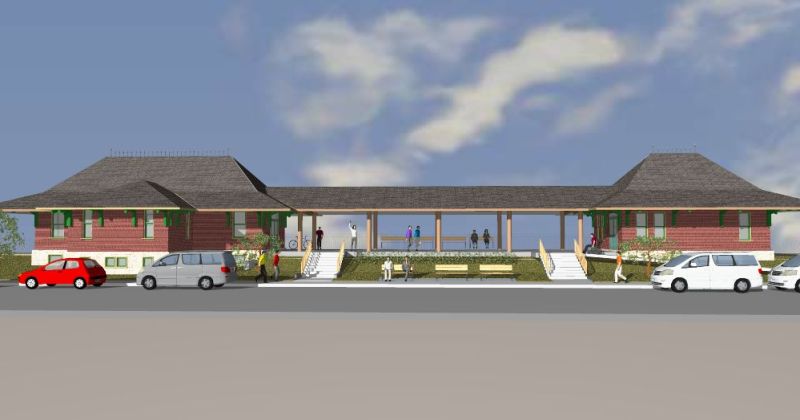 rendering of depot with pavilion and transit hub